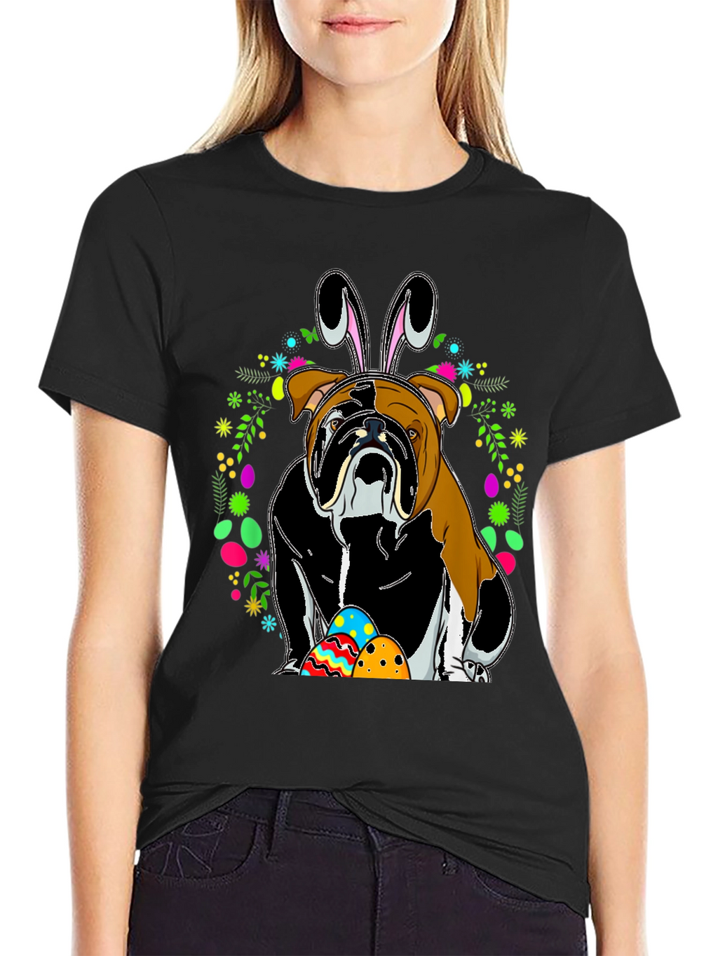 Bulldog Easter Bunny T-Shirt - Mens Black Tee