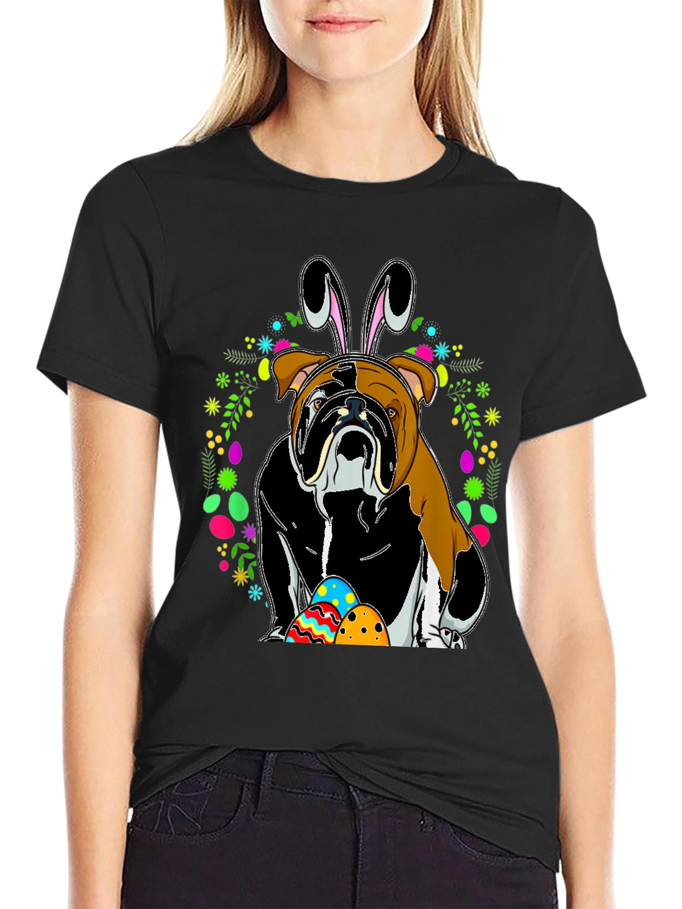Bulldog Easter Bunny T-Shirt - Mens Black Tee