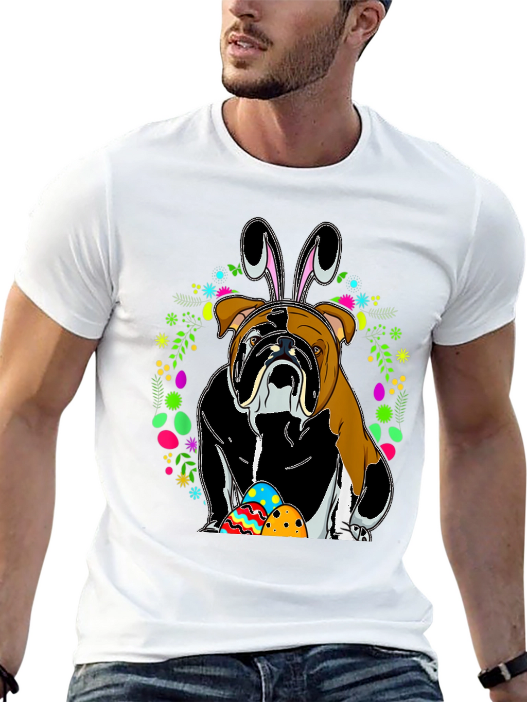 Bulldog Easter Bunny T-Shirt - Mens Black Tee
