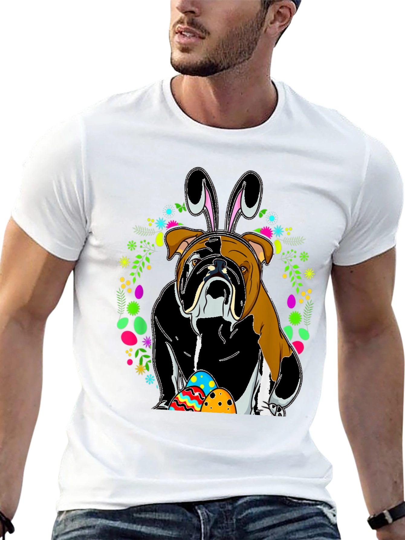Bulldog Easter Bunny T-Shirt - Mens Black Tee