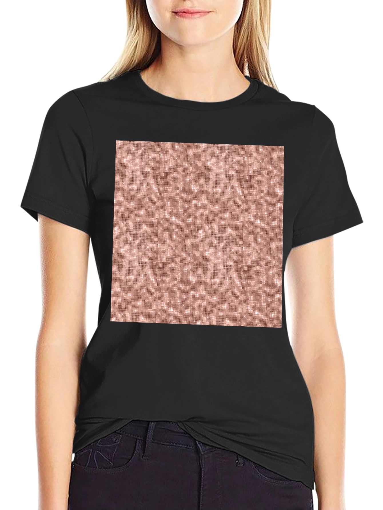 Stylish Black Tee with Abstract Square Design