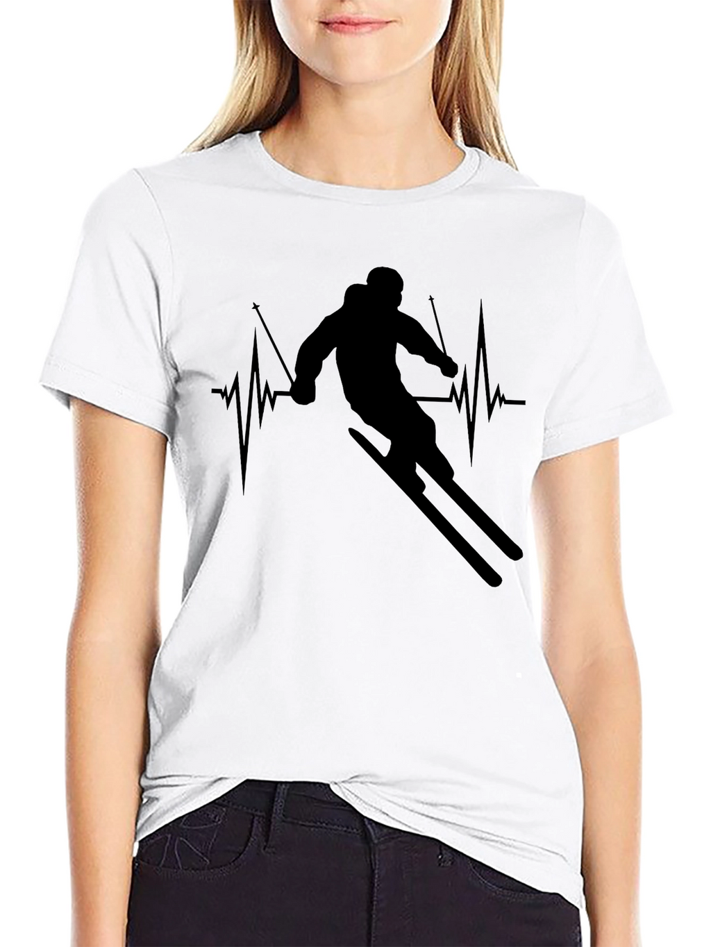 Skier Heartbeat Graphic Tee - Sporty Style