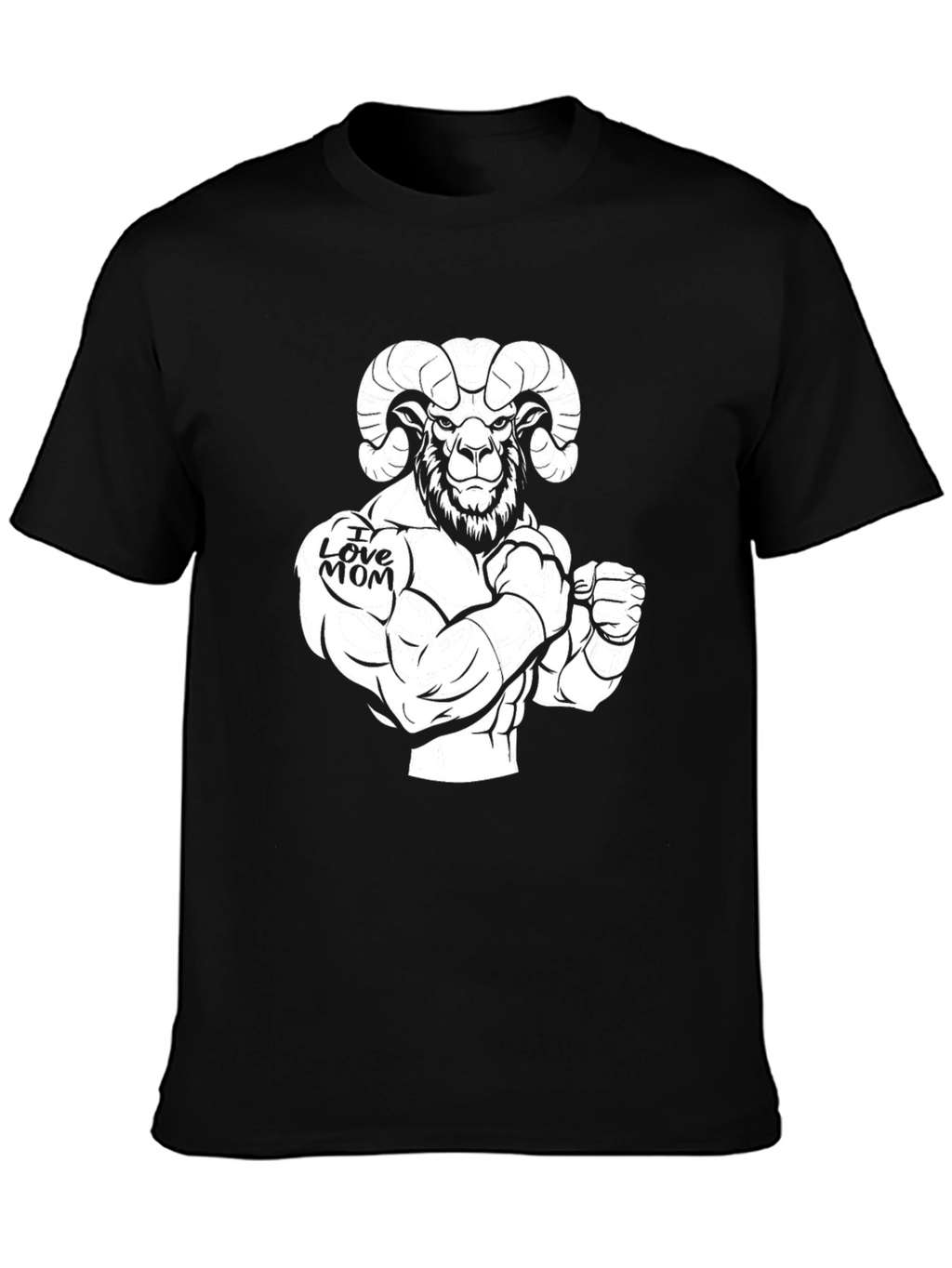 I Love Mom Ram Graphic Black T-Shirt