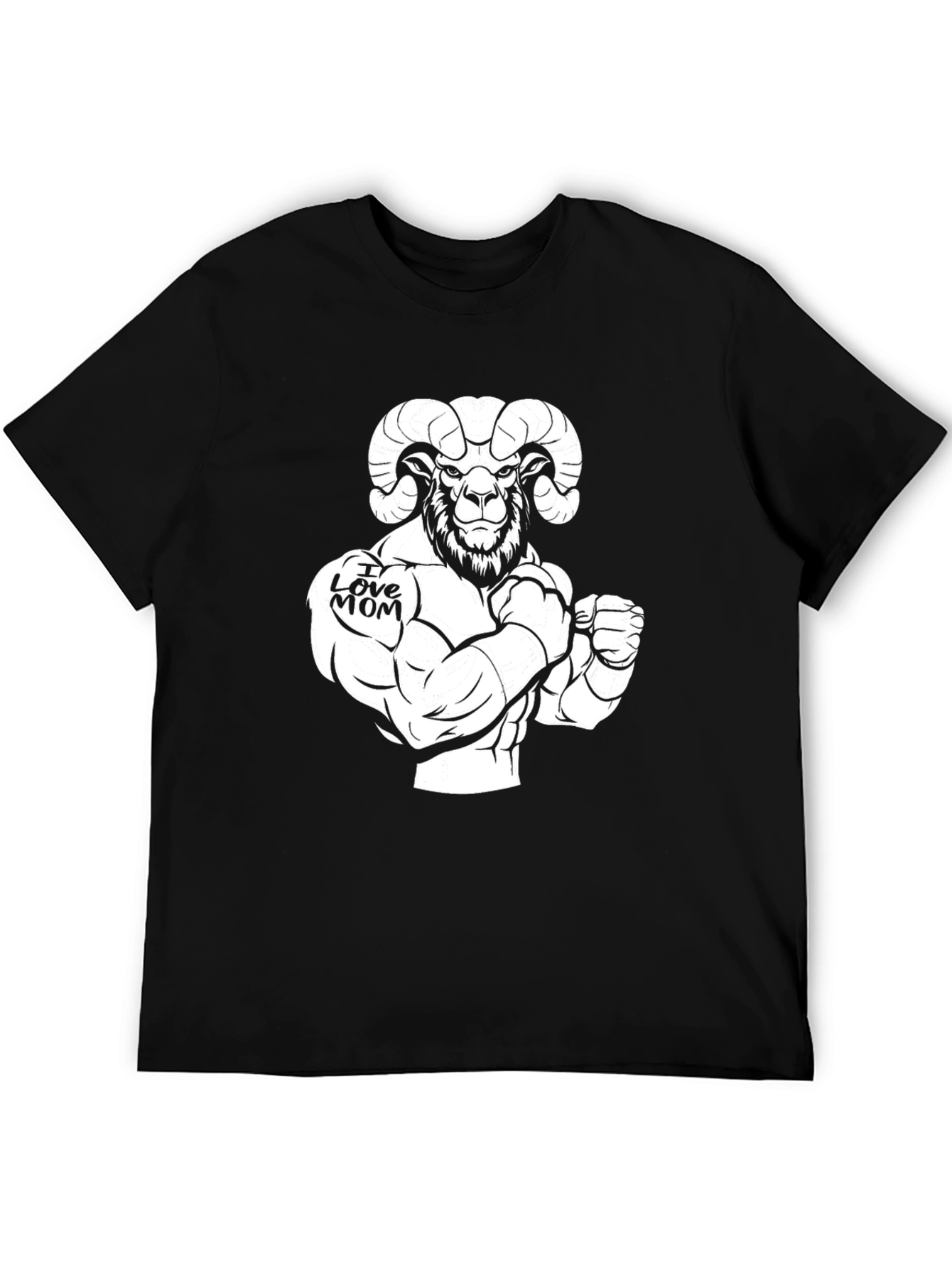 I Love Mom Ram Graphic Black T-Shirt