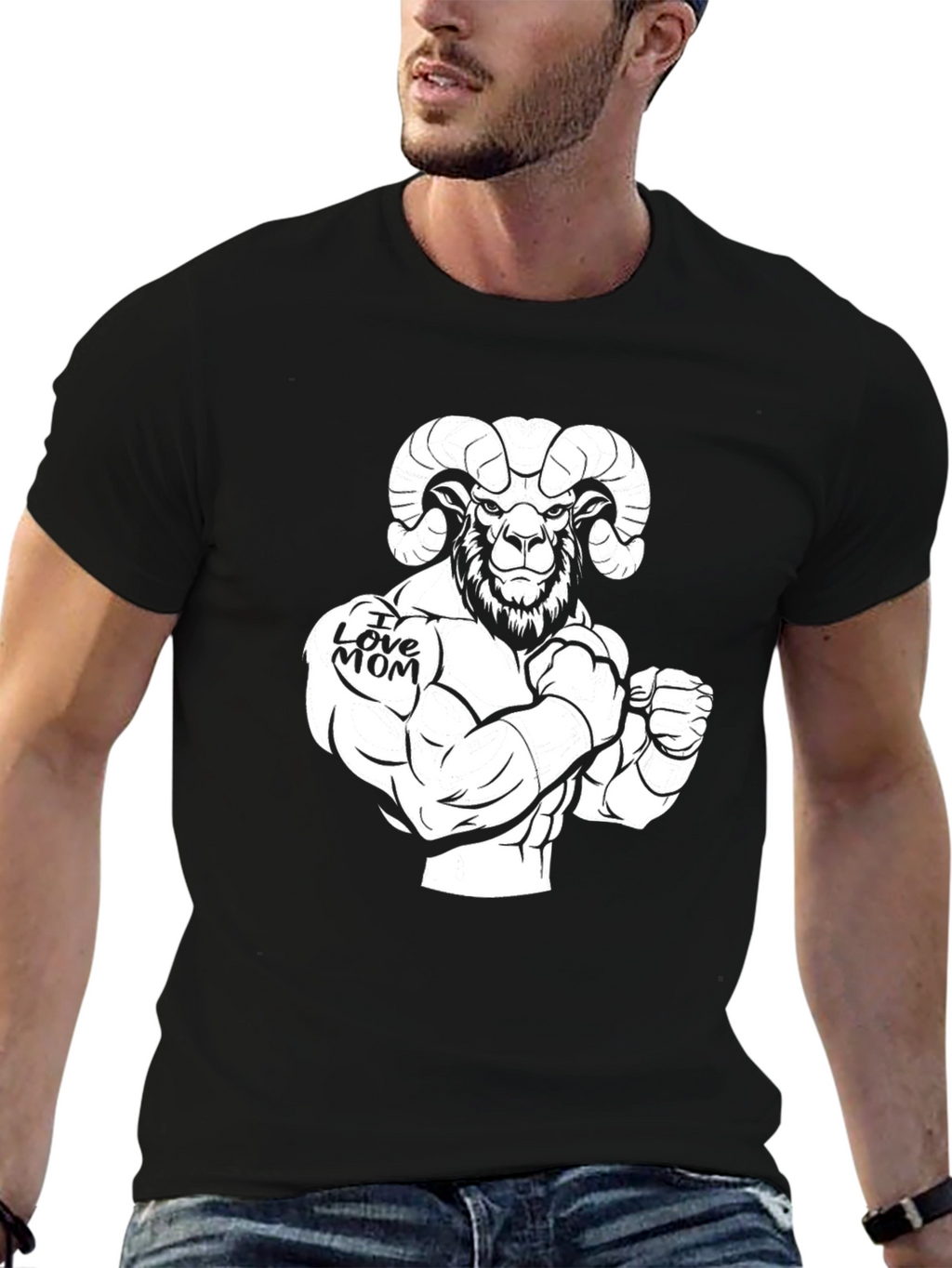 I Love Mom Ram Graphic Black T-Shirt