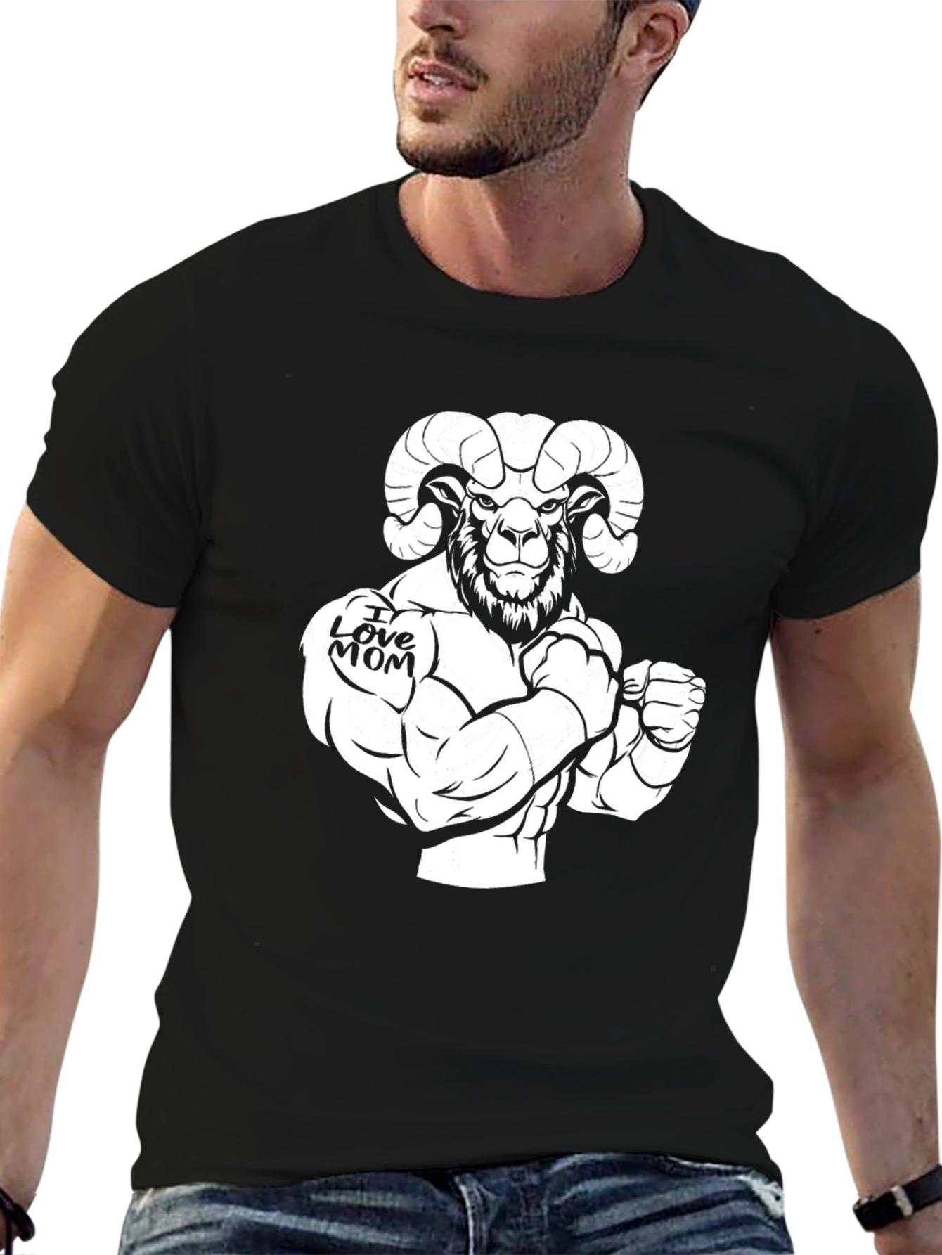 I Love Mom Ram Graphic Black T-Shirt
