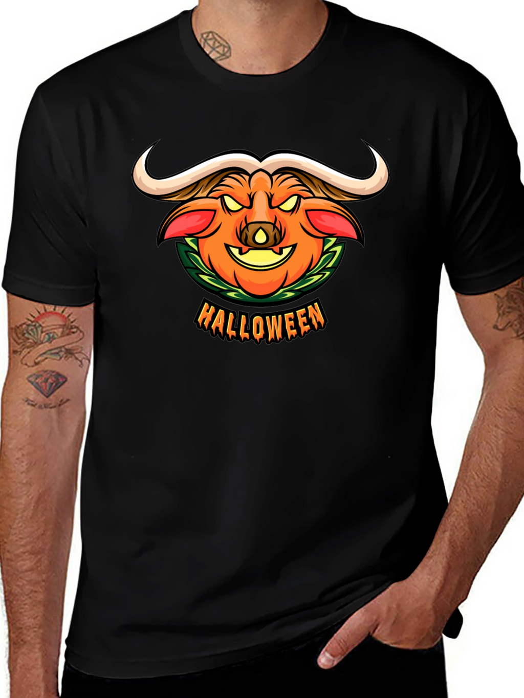 Halloween Pumpkin Buffalo Graphic T-Shirt