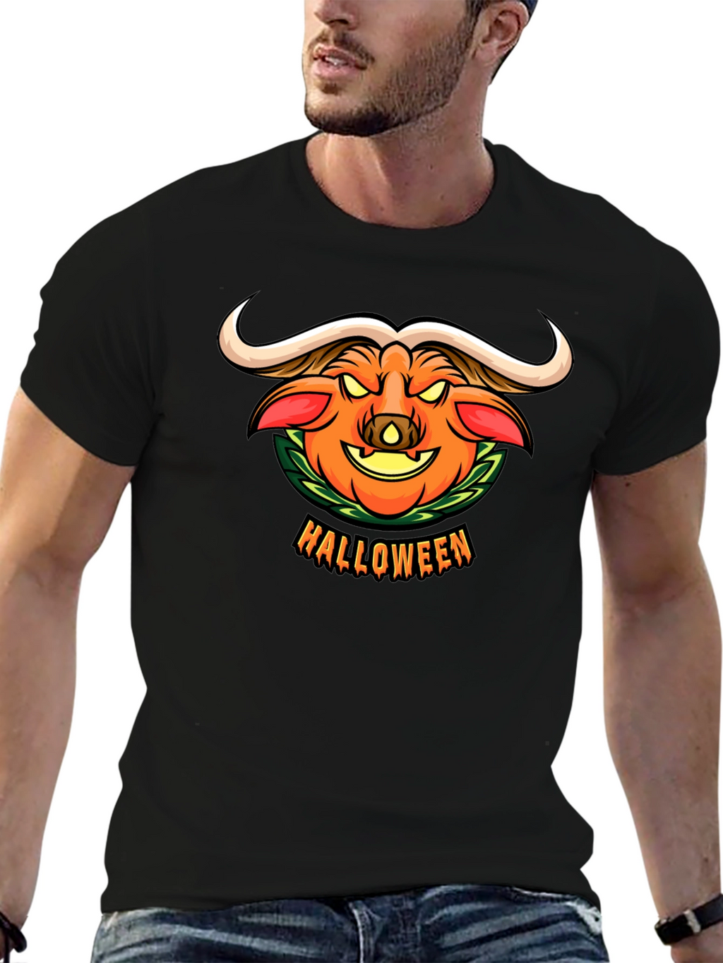 Halloween Pumpkin Buffalo Graphic T-Shirt