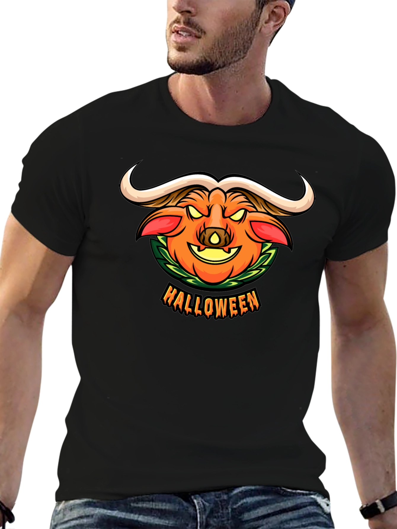 Halloween Pumpkin Buffalo Graphic T-Shirt