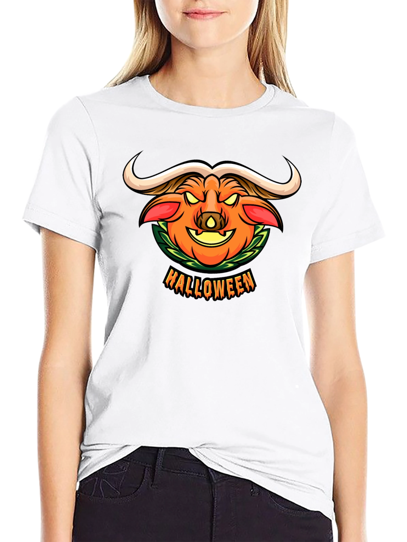 Halloween Pumpkin Buffalo Graphic T-Shirt