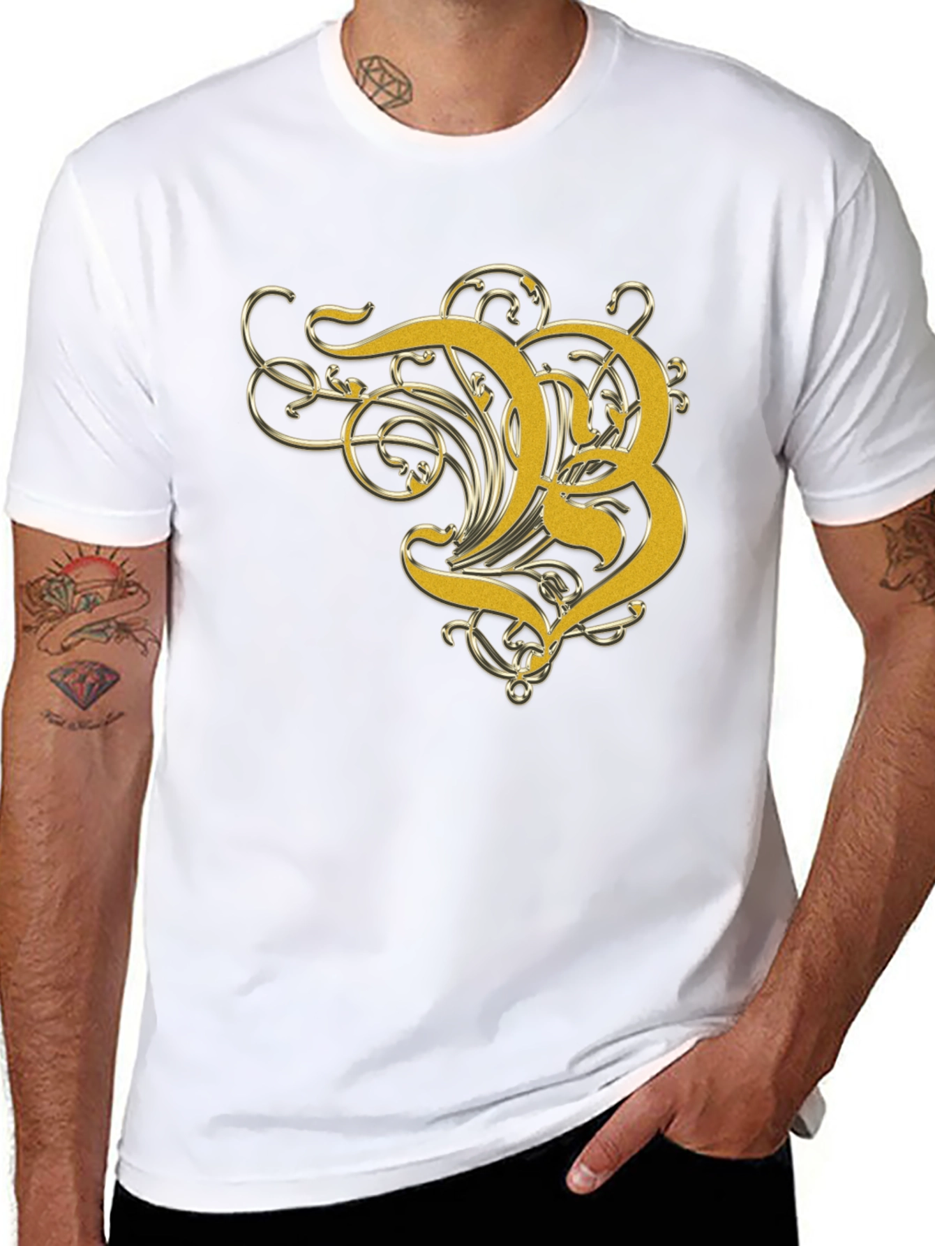Golden Letter B Graphic Black T-Shirt