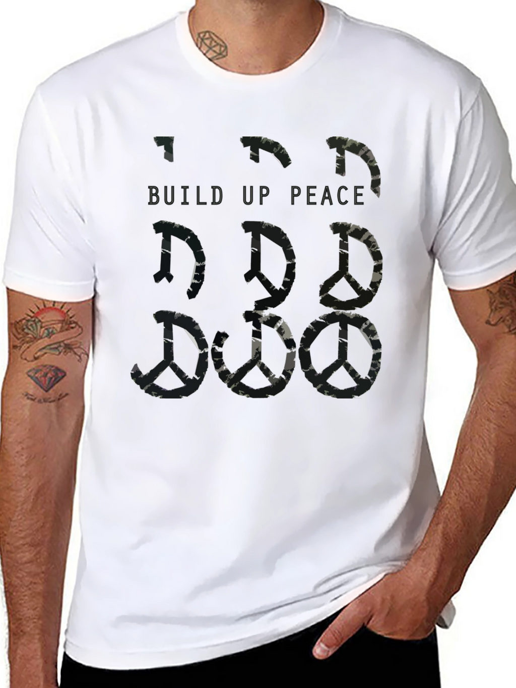 Build Up Peace Camo Peace Sign Graphic T-Shirt