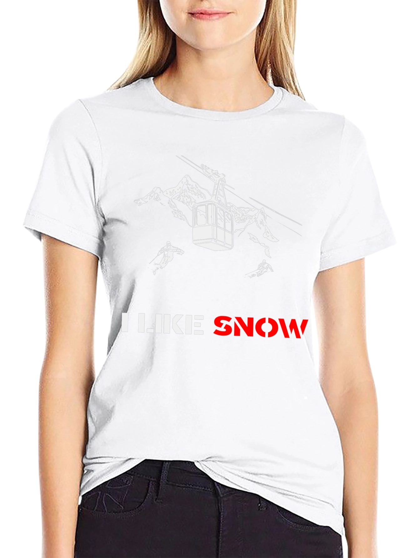 I Like Snow Black Graphic T-Shirt - Ski Mountain Design