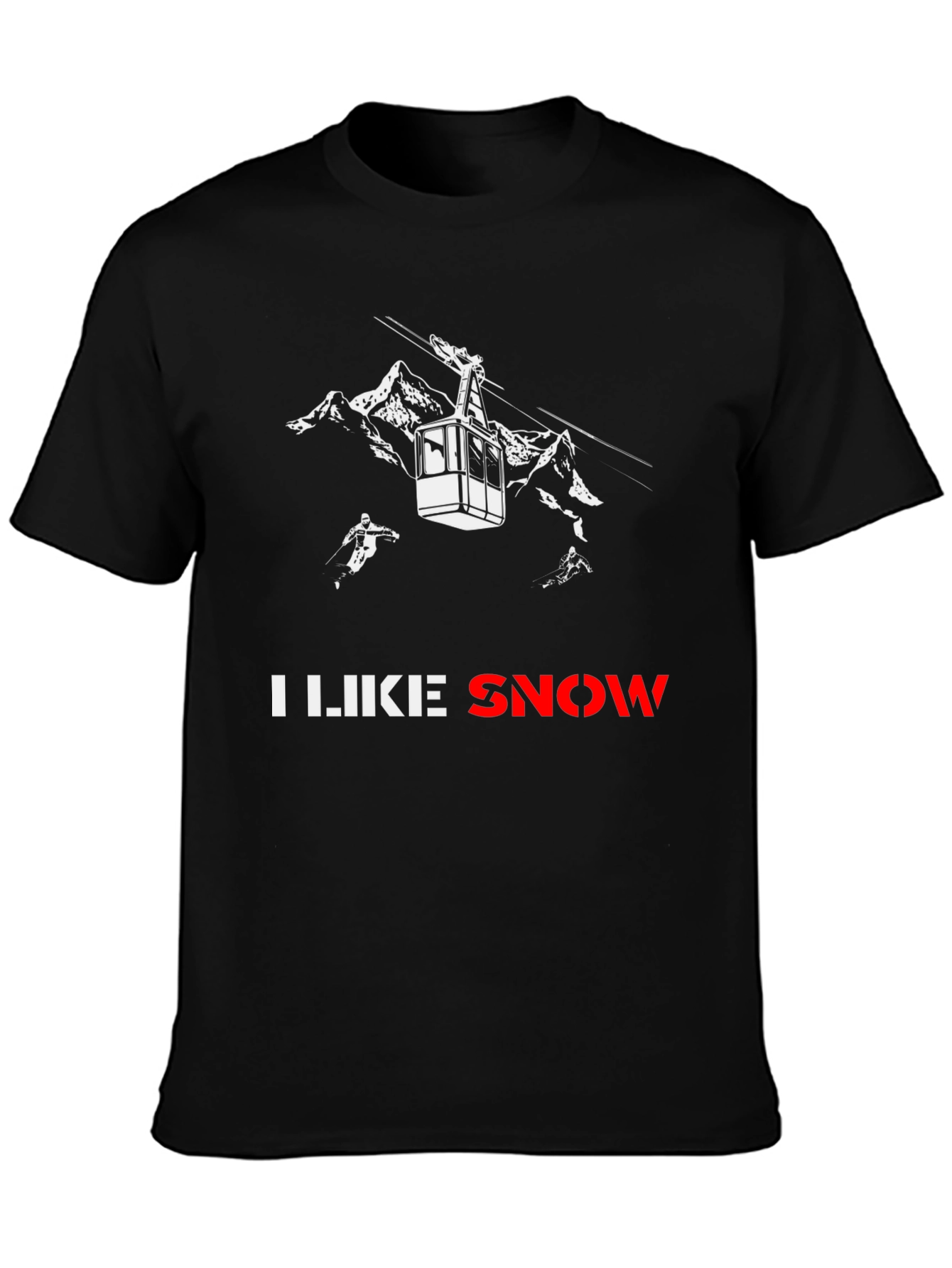 I Like Snow Black Graphic T-Shirt - Ski Mountain Design