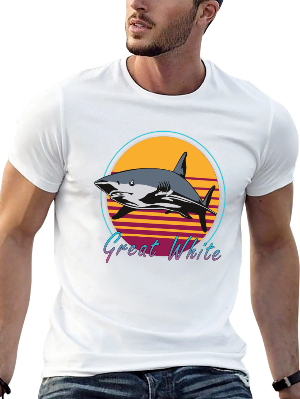 Great White Shark Retro Style T-Shirt