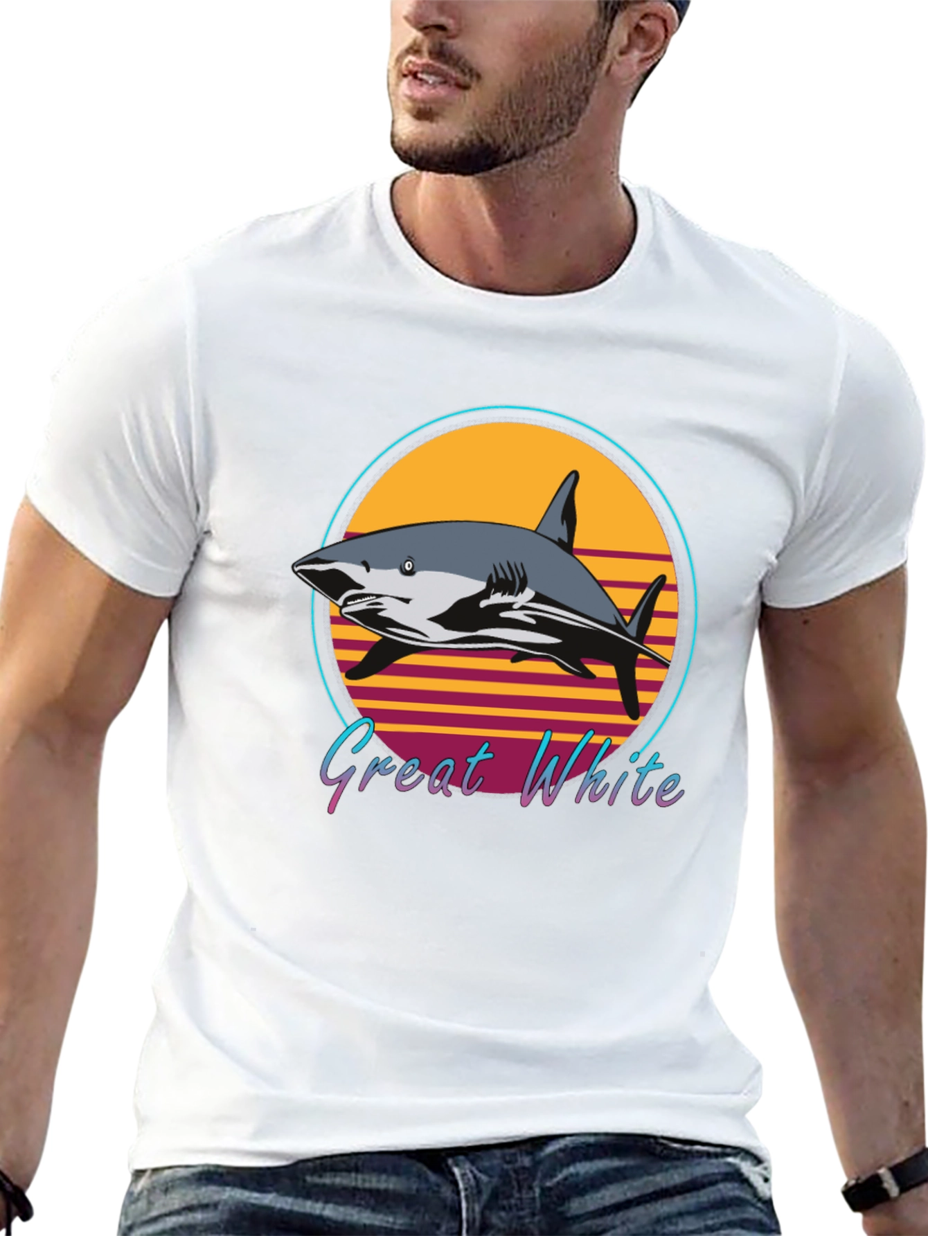 Great White Shark Retro Style T-Shirt