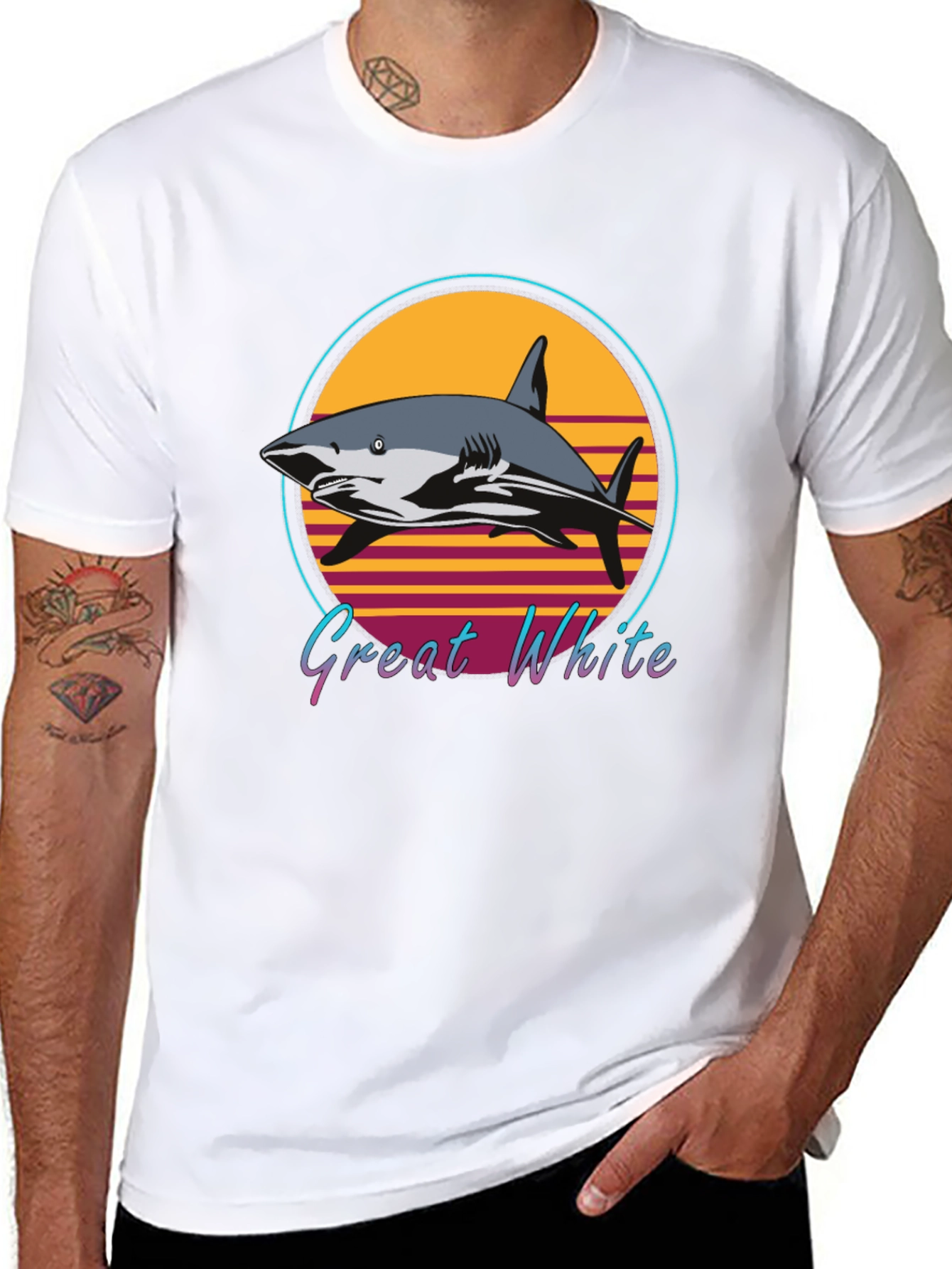 Great White Shark Retro Style T-Shirt