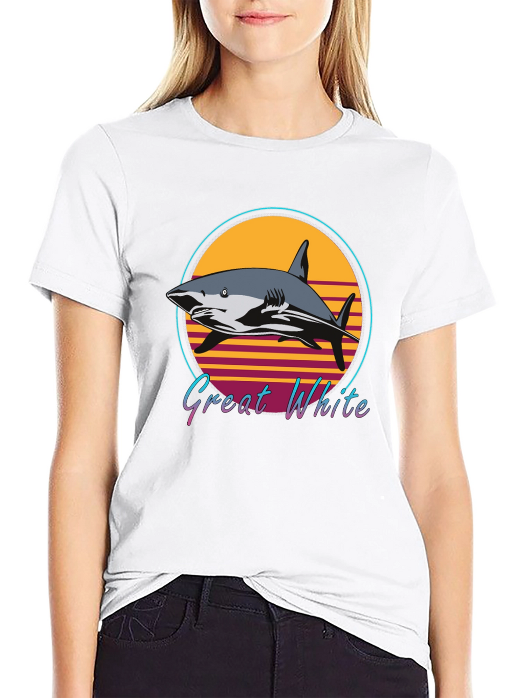 Great White Shark Retro Style T-Shirt