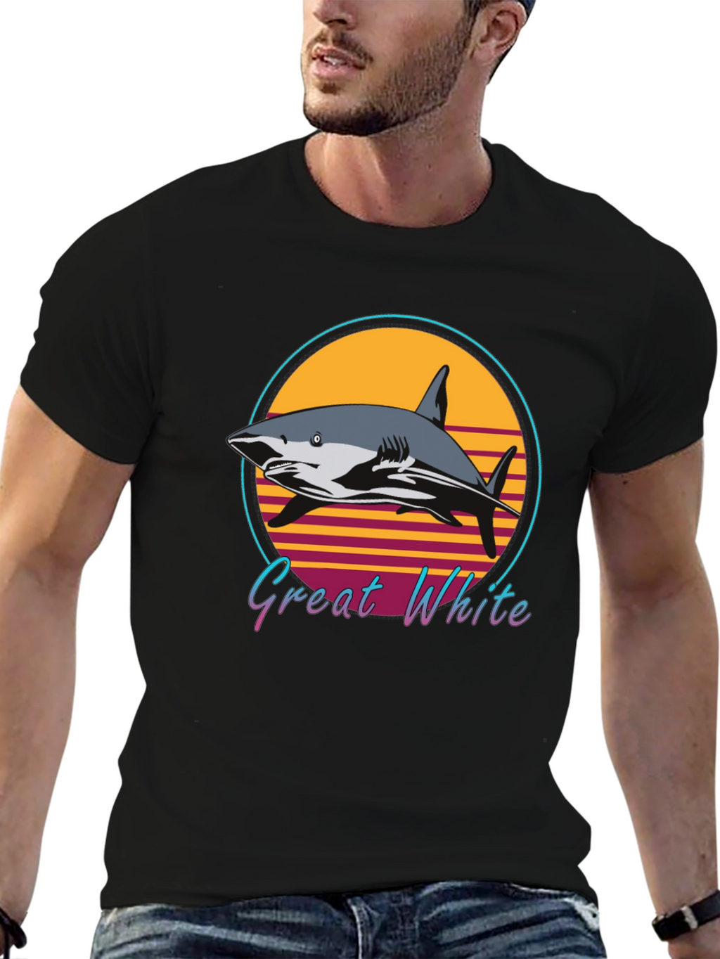 Great White Shark Retro Style T-Shirt