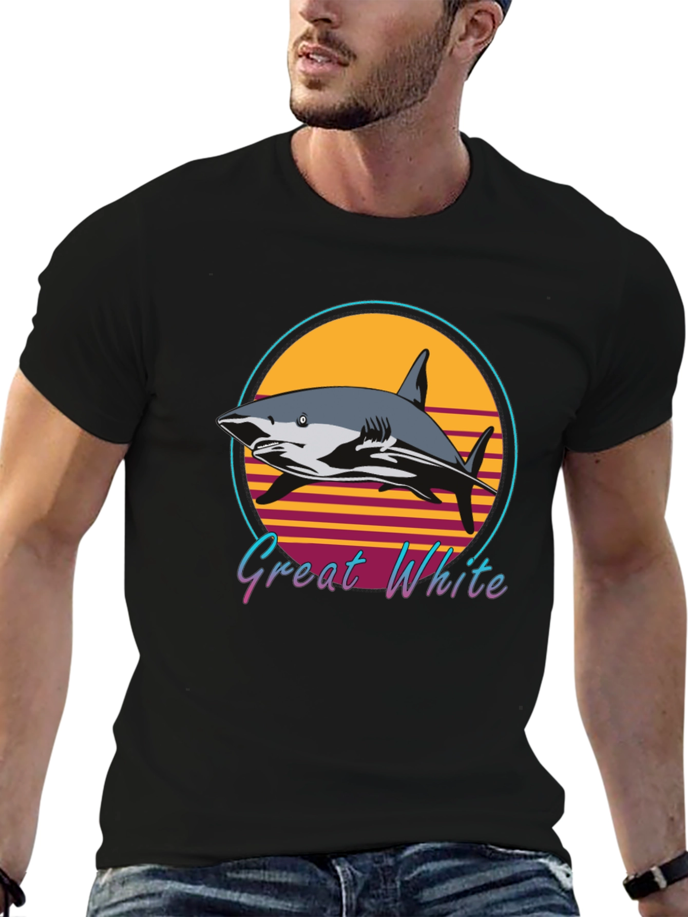 Great White Shark Retro Style T-Shirt