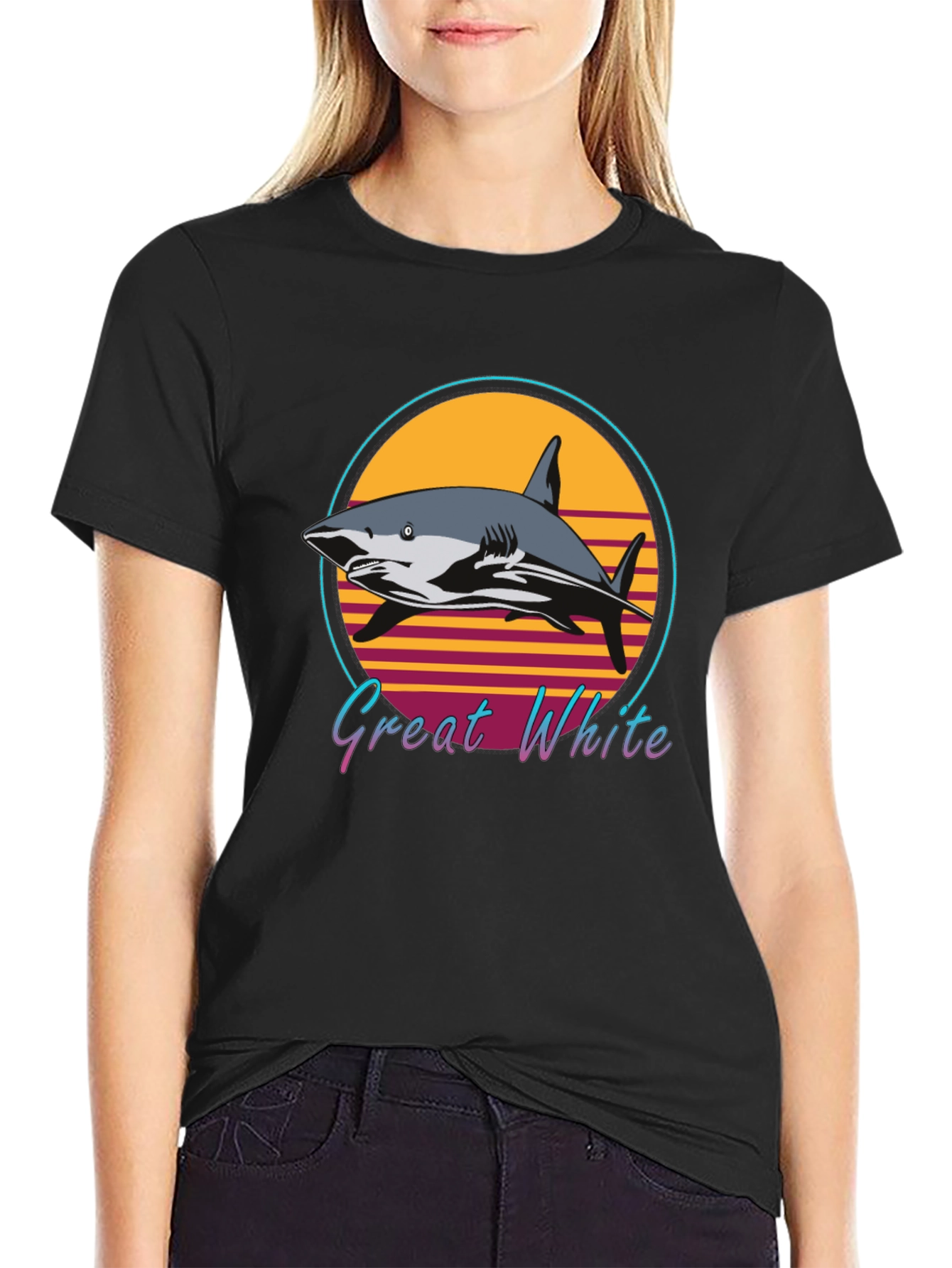 Great White Shark Retro Style T-Shirt