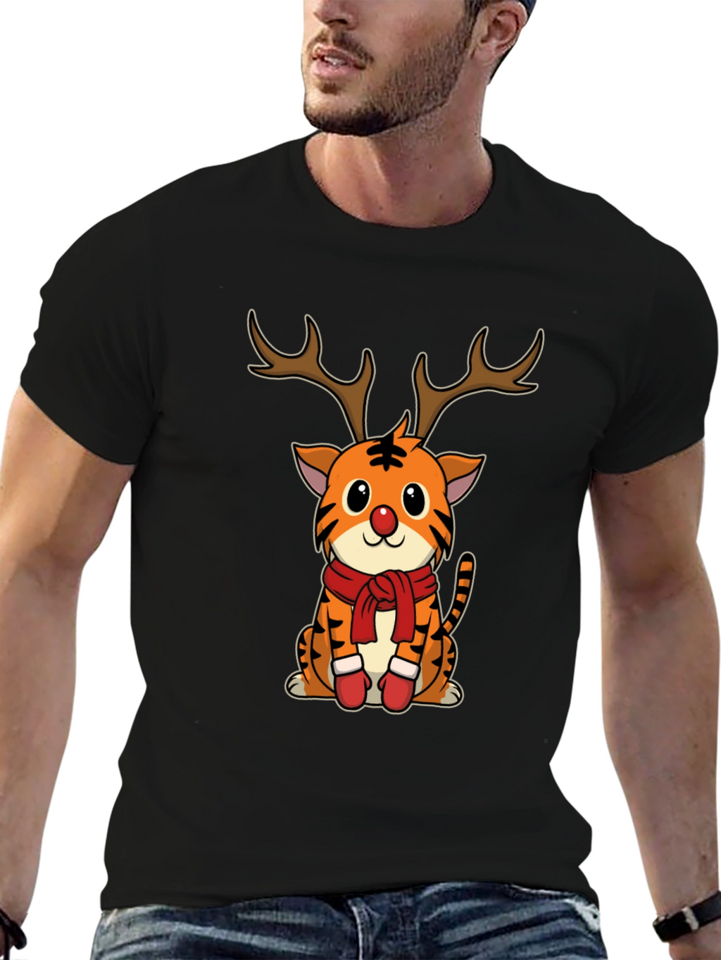 Christmas Tiger Reindeer T-Shirt