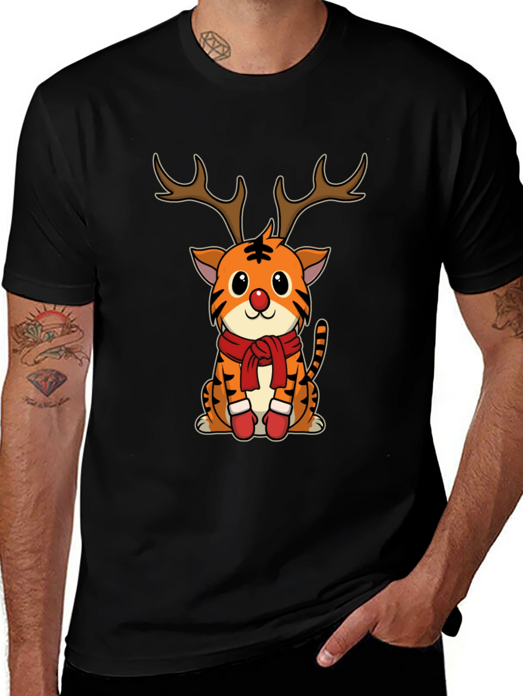 Christmas Tiger Reindeer T-Shirt