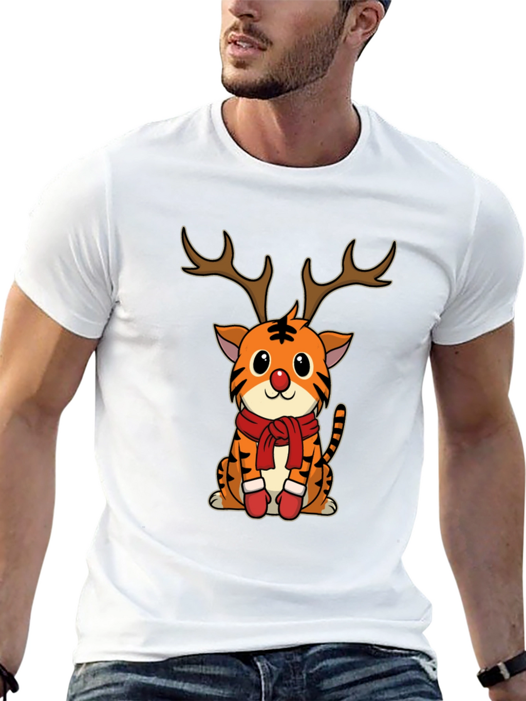 Christmas Tiger Reindeer T-Shirt