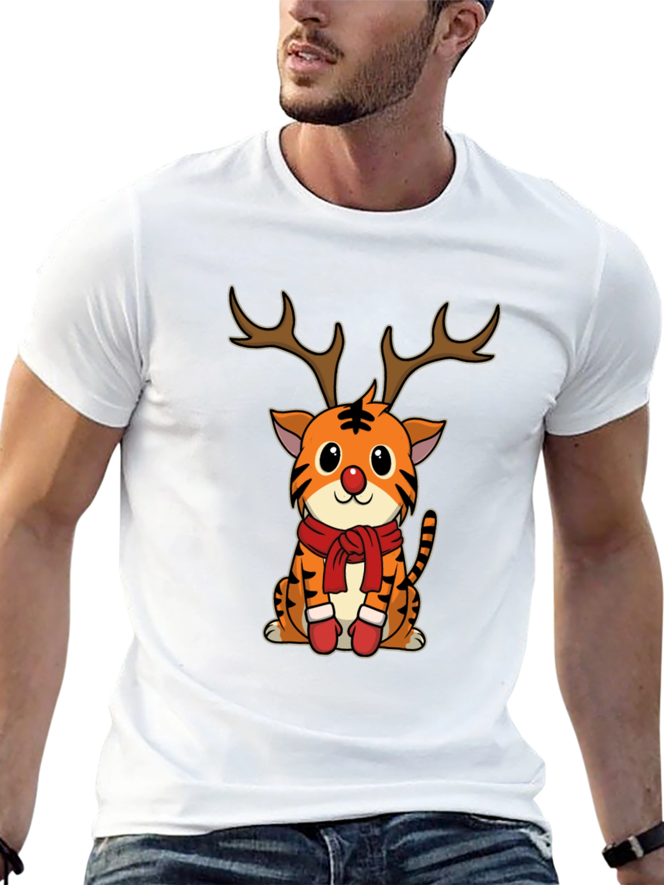 Christmas Tiger Reindeer T-Shirt