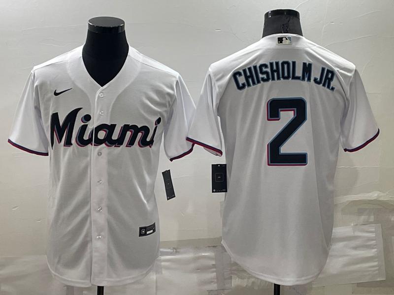 Men's Miami Marlins Jazz Chisholm Jr. #2 White Replica Baseball Jerseys