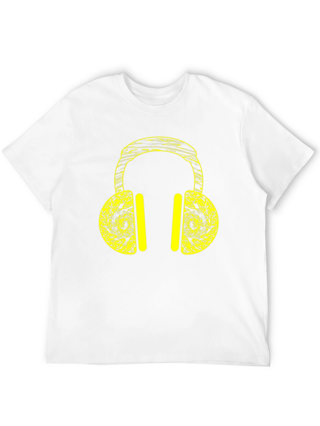 Black T-Shirt with Yellow Headphone Graphic Print