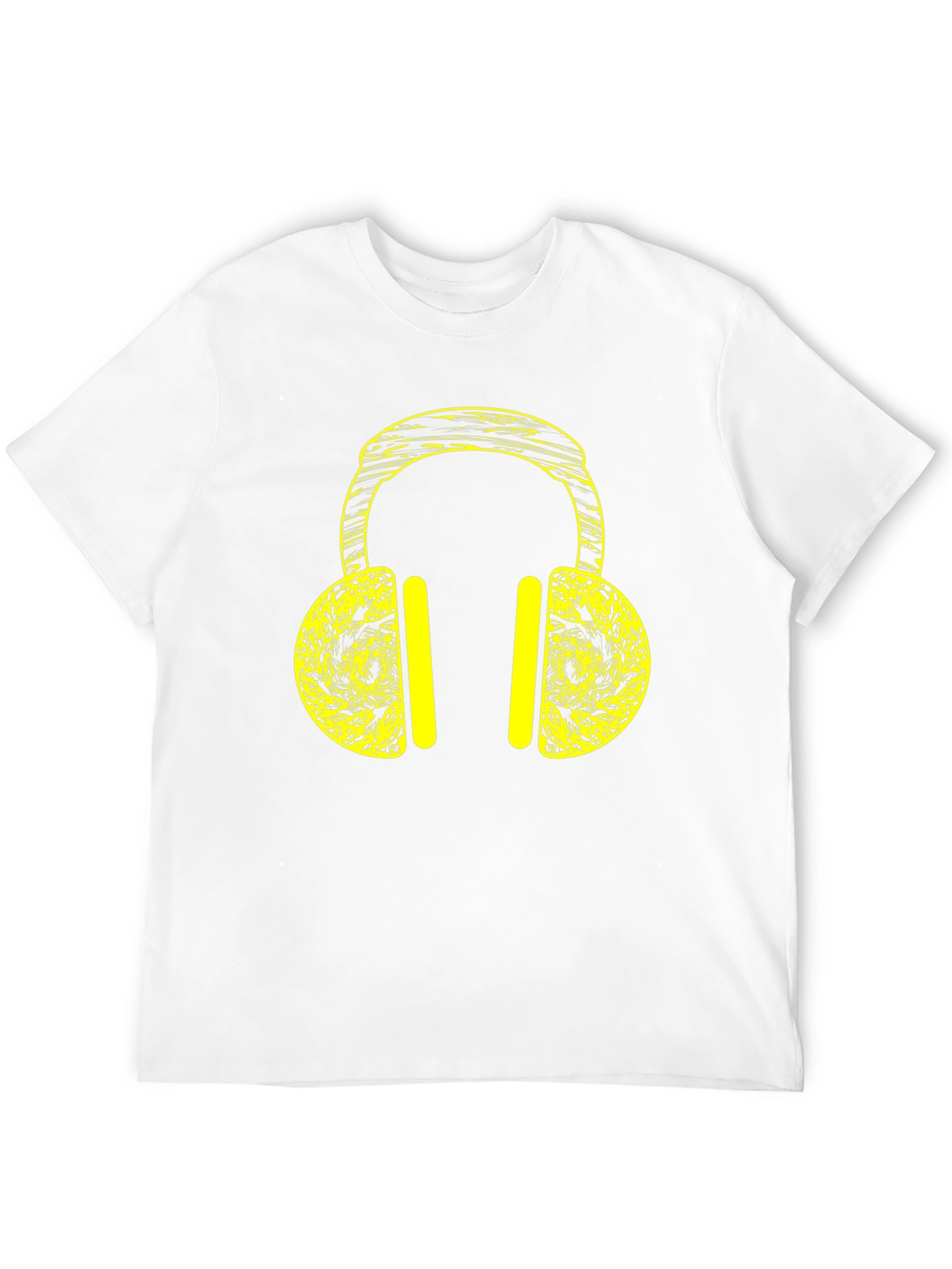 Black T-Shirt with Yellow Headphone Graphic Print