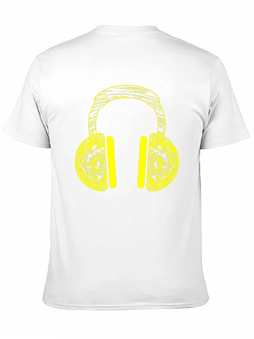 Black T-Shirt with Yellow Headphone Graphic Print