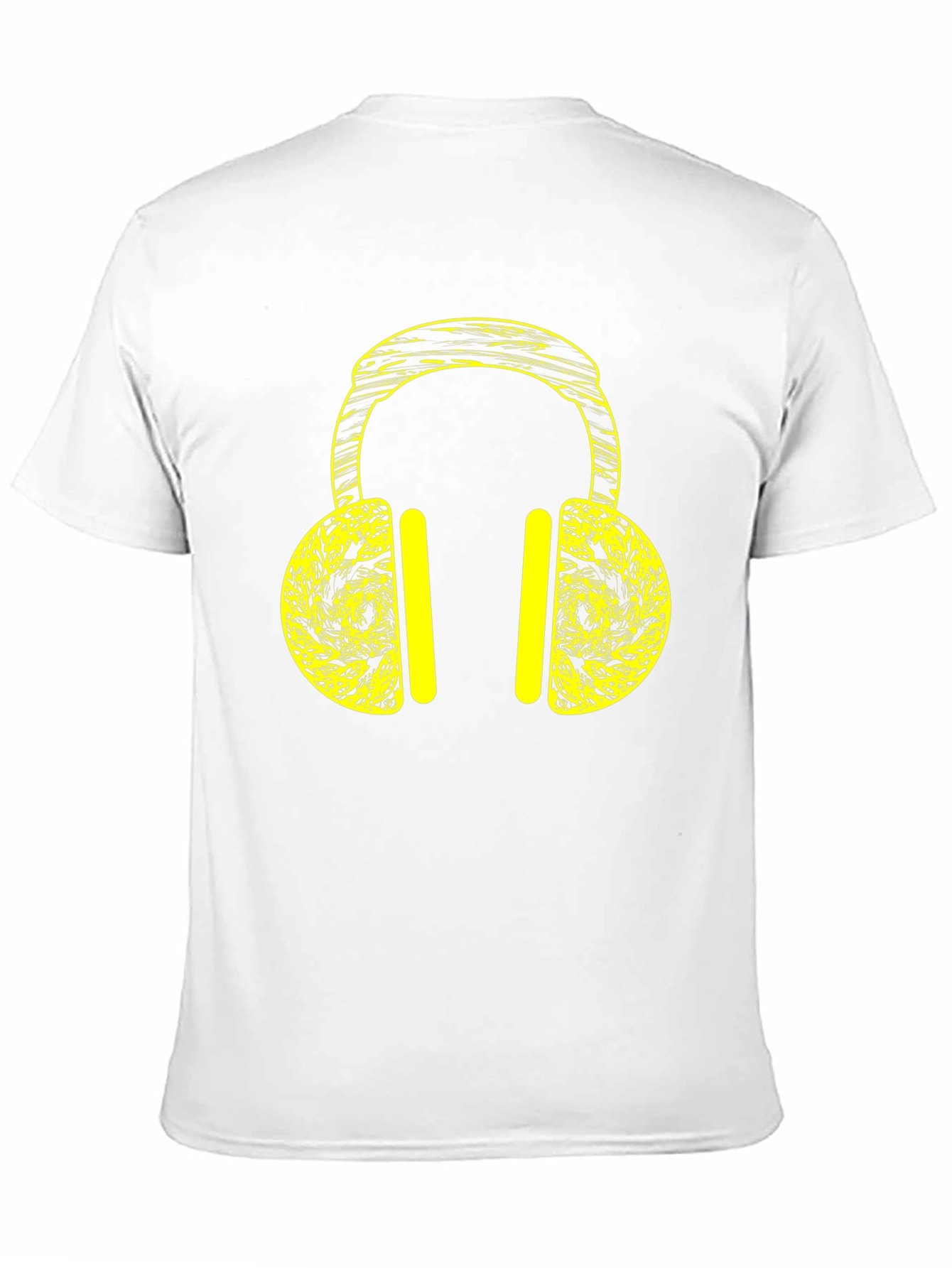 Black T-Shirt with Yellow Headphone Graphic Print