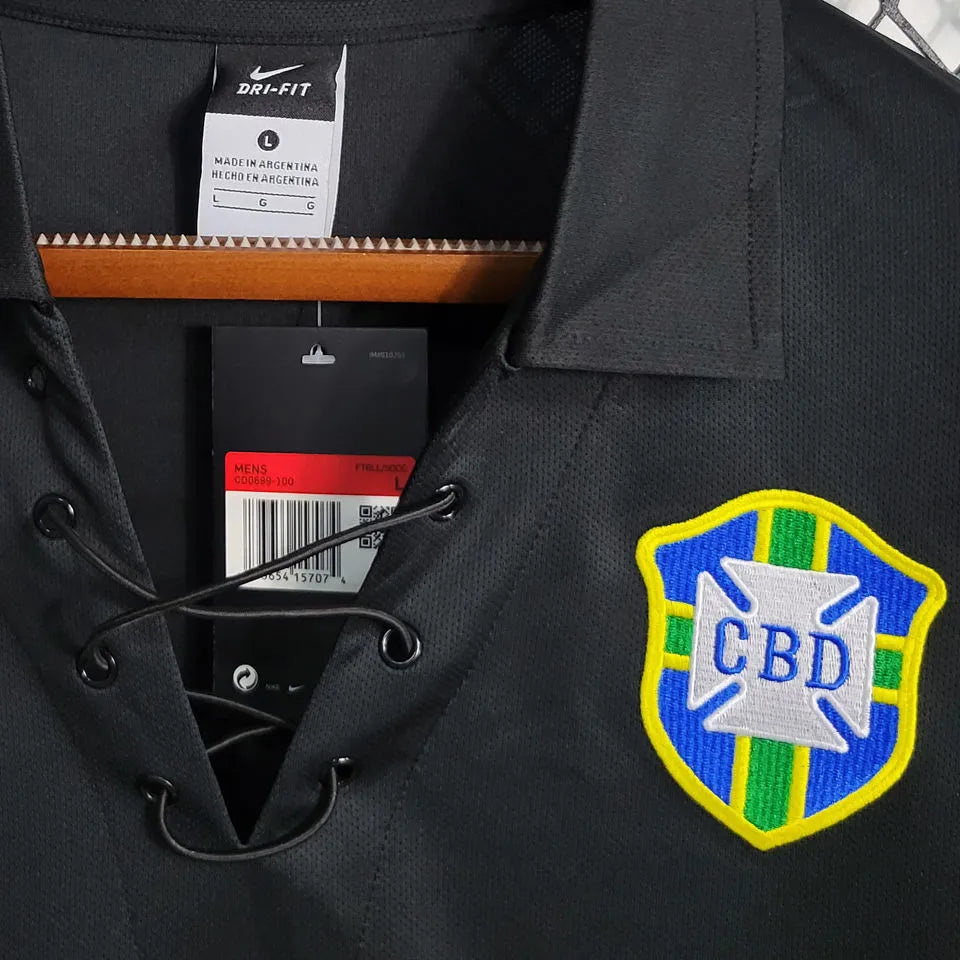 2004 Brazil Special Edition Black Retro Long Sleeve Jersey Detail 4