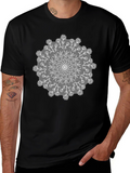 Black Tee with Mandala Flower Design