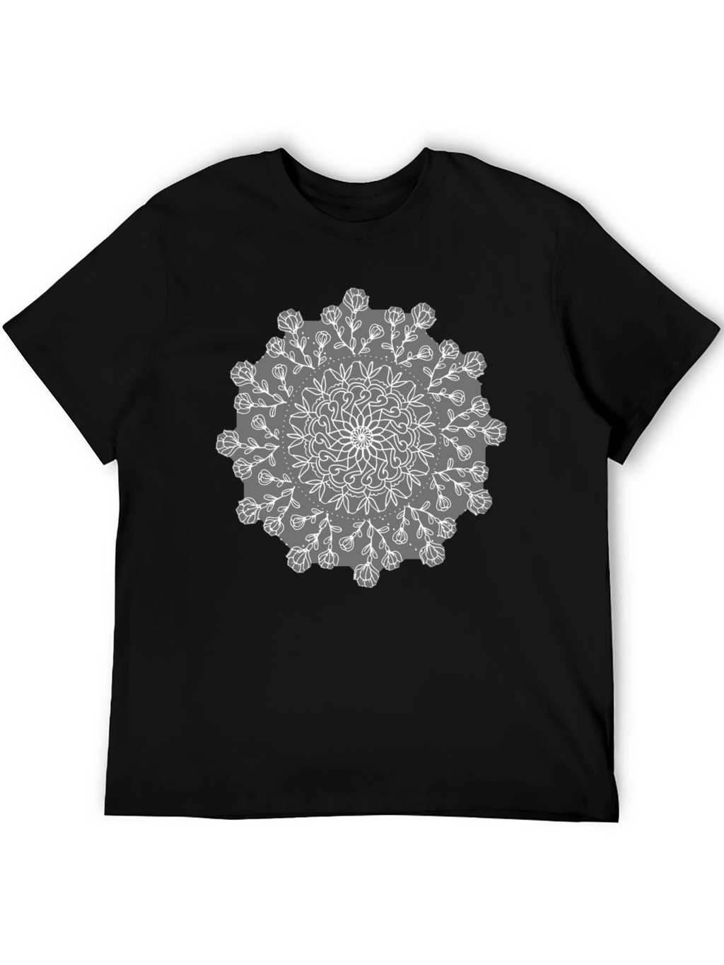 Black Tee with Mandala Flower Design