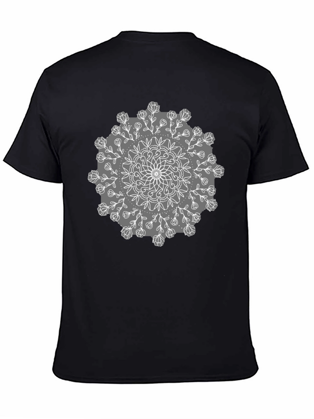 Black Tee with Mandala Flower Design