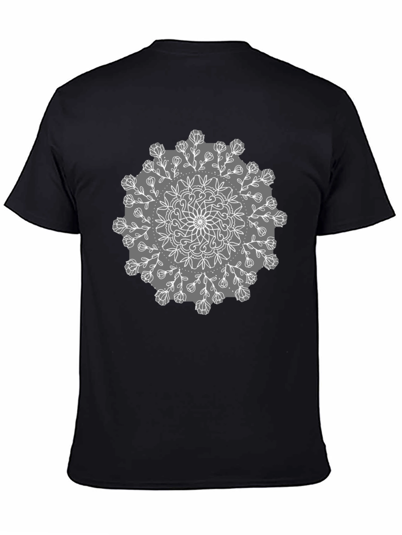 Black Tee with Mandala Flower Design