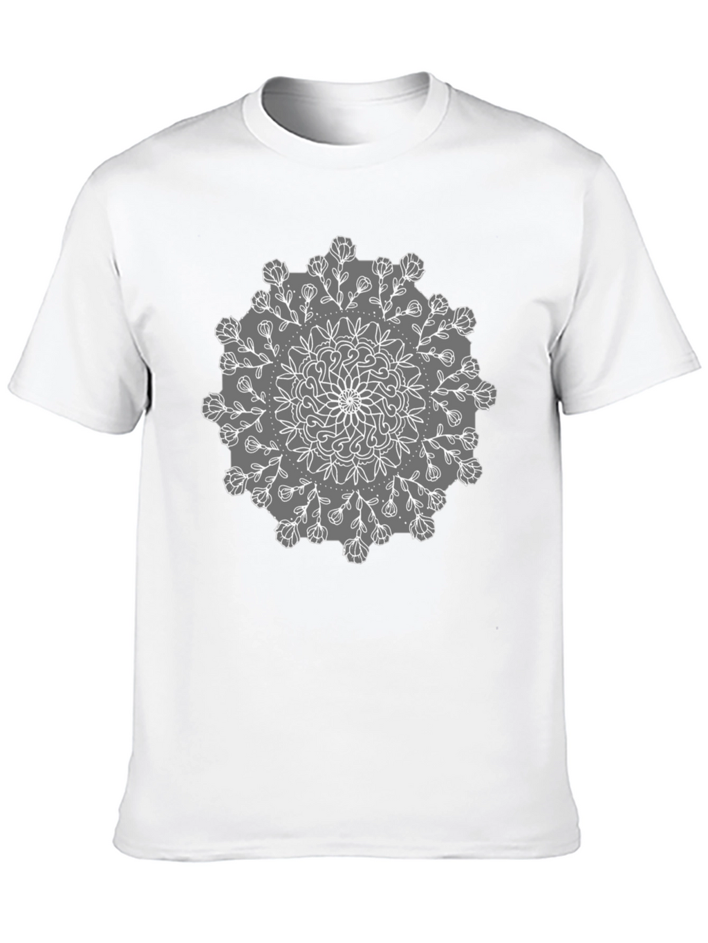 Black Tee with Mandala Flower Design