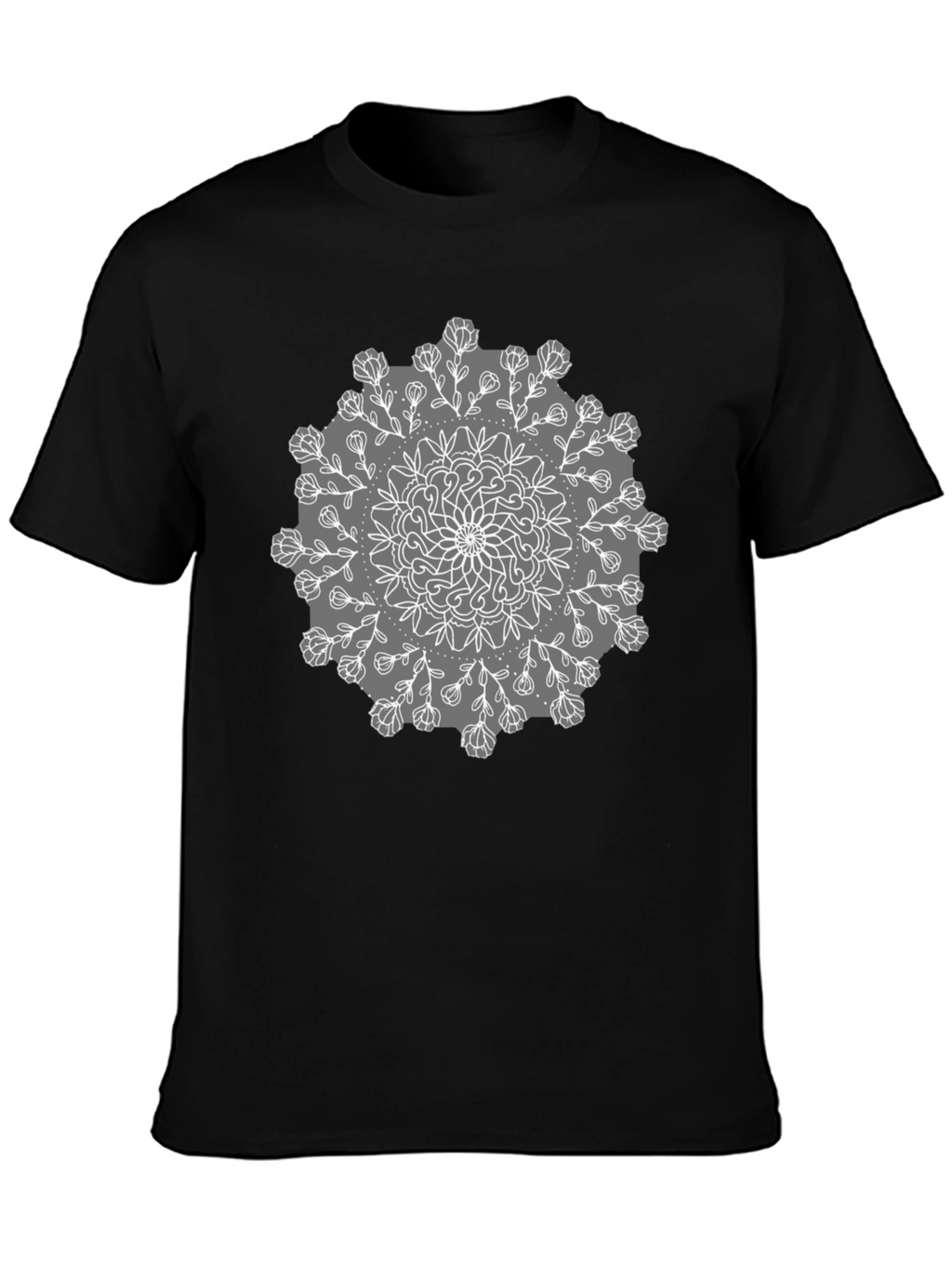 Black Tee with Mandala Flower Design
