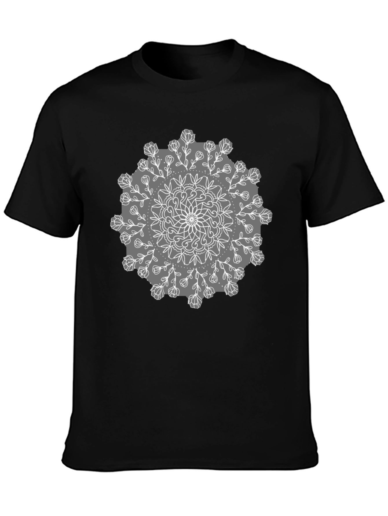 Black Tee with Mandala Flower Design