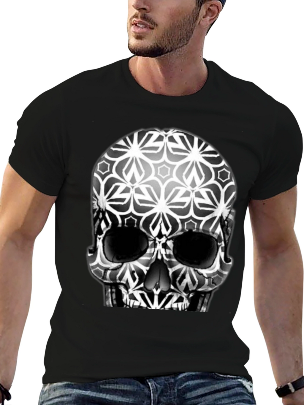 Geometric Skull Graphic Tee - Mens Black T-Shirt