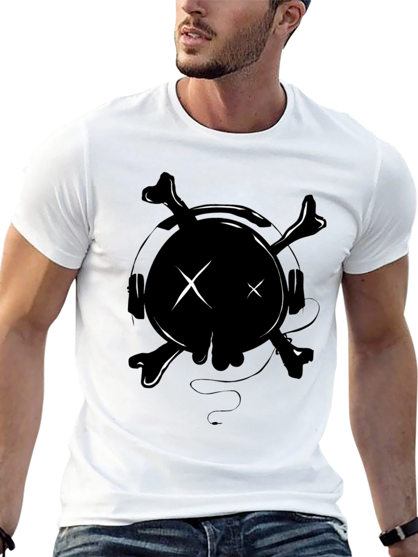 Skull Headphones Graphic Tee - Edgy Style