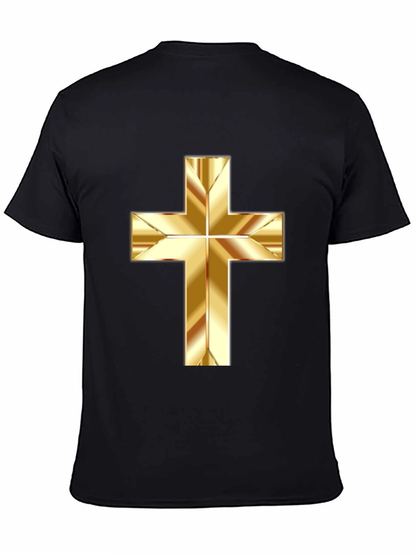 Gold Cross Graphic Print Black T-Shirt