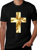 Gold Cross Graphic Print Black T-Shirt