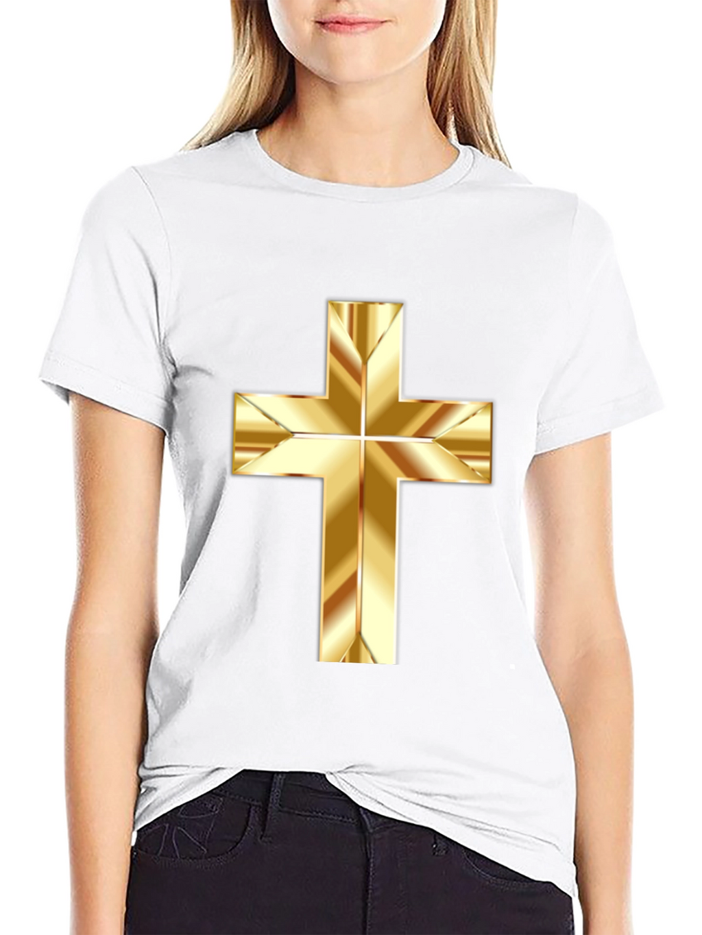 Gold Cross Graphic Print Black T-Shirt