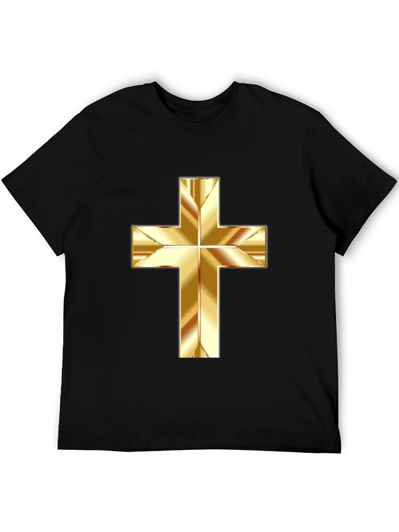 Gold Cross Graphic Print Black T-Shirt