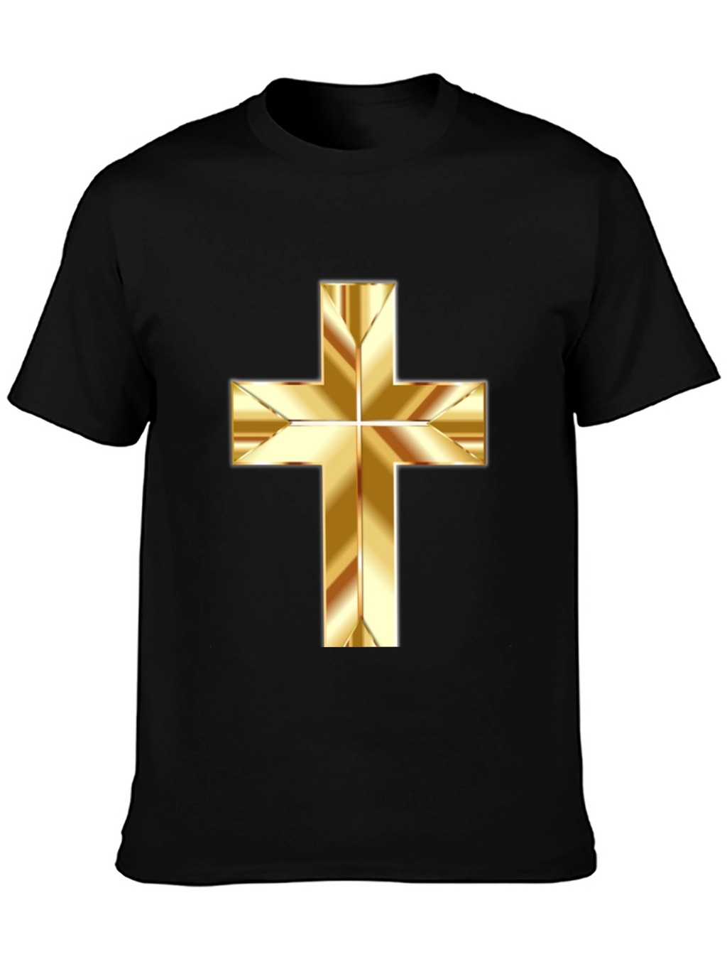 Gold Cross Graphic Print Black T-Shirt