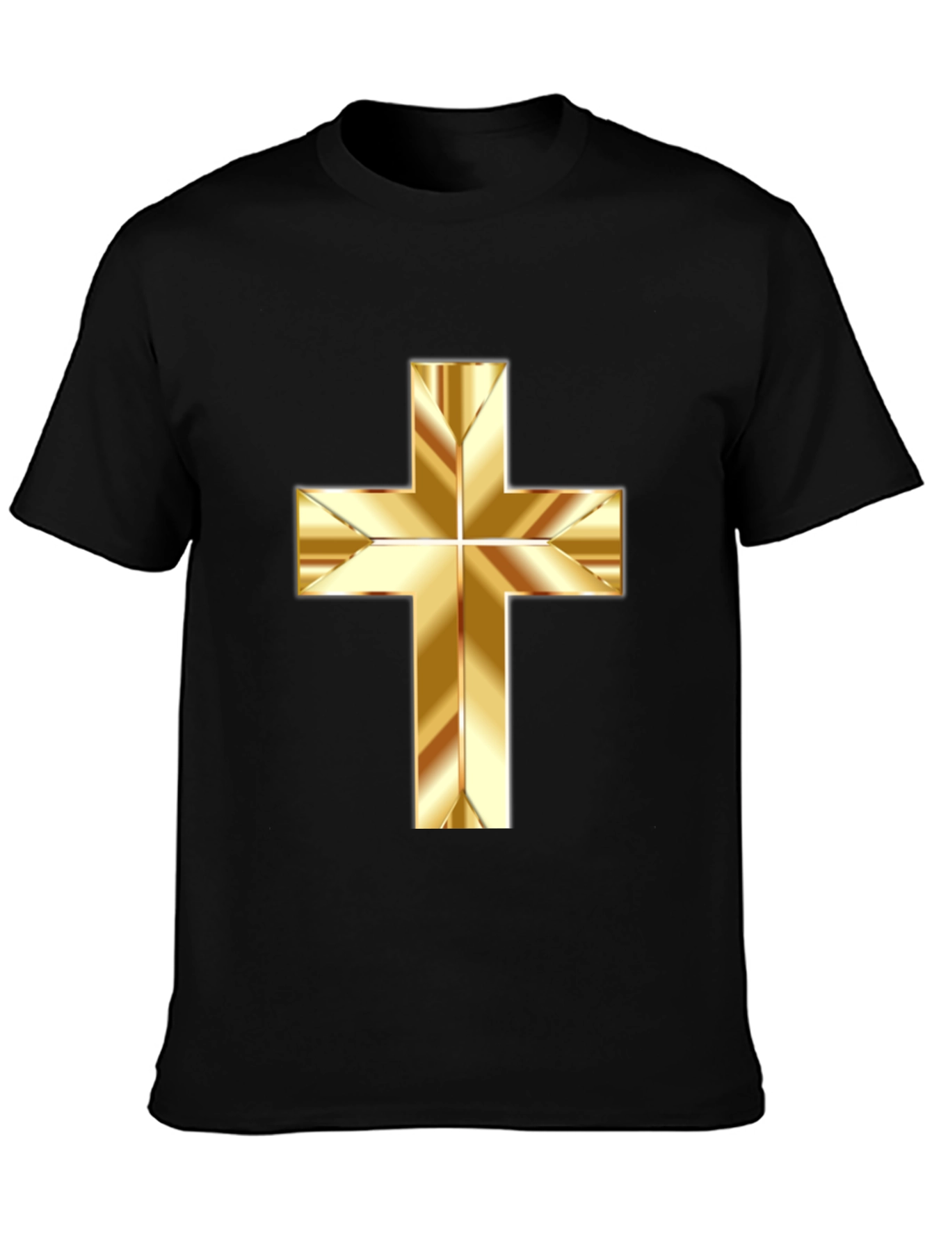 Gold Cross Graphic Print Black T-Shirt